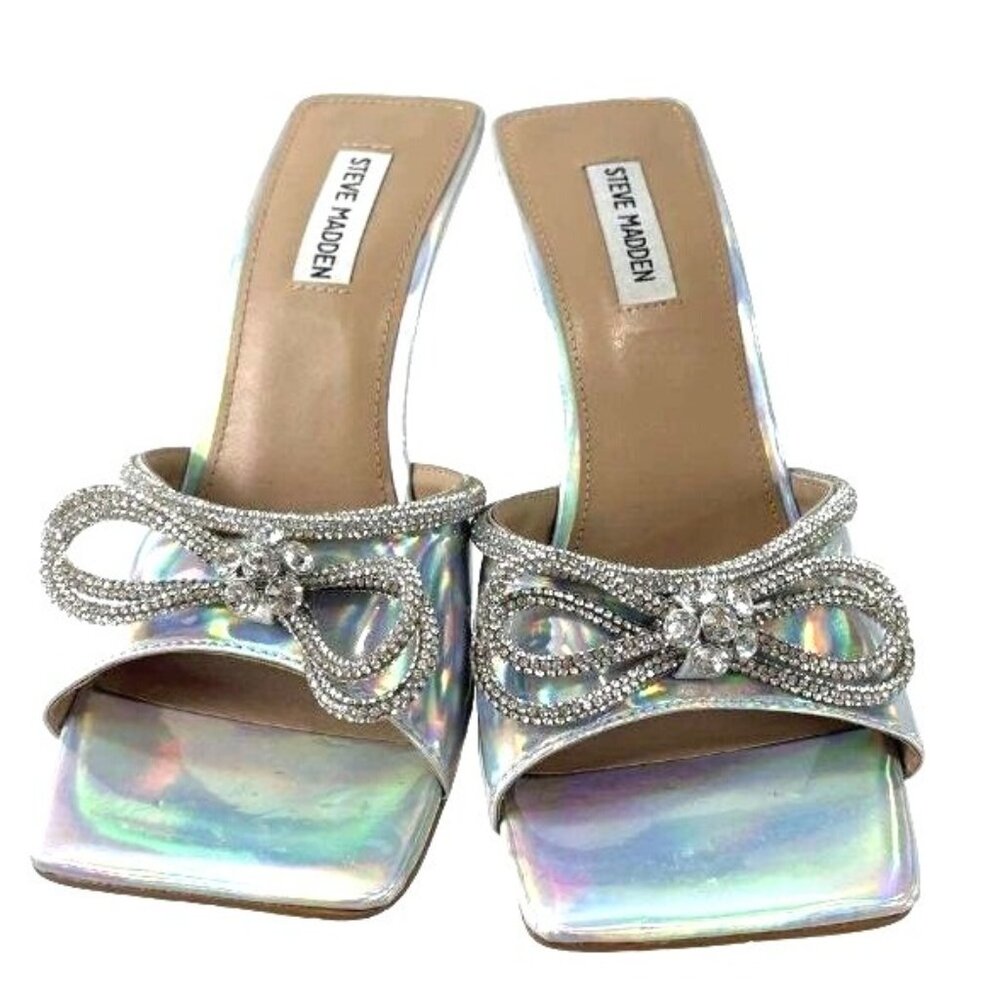 Steve Madden Silver Holographic Bow Heels Size‎ 8